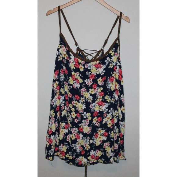 Torrid Lace Back Cami Top Navy Blue Multi-Colored Floral Print Plus Size 5 5X - Picture 2 of 16